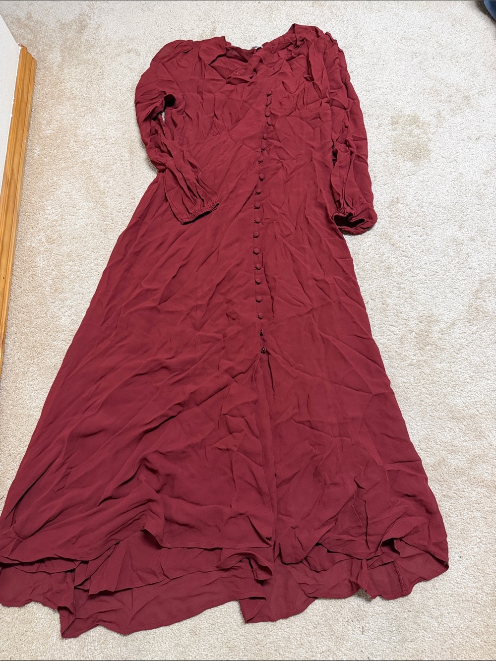 Reformation Long Burgundy Button-Front Maxi Dress